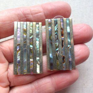 Vintage Alpaca Silver & Abalone Earrings